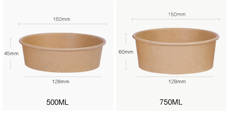 500ml Food Grade Disposable Fried Chicken Fruit Ice-Cream Salad Kraft Paper Bowl Paper Paper Box with PP Lid or Paper Lid