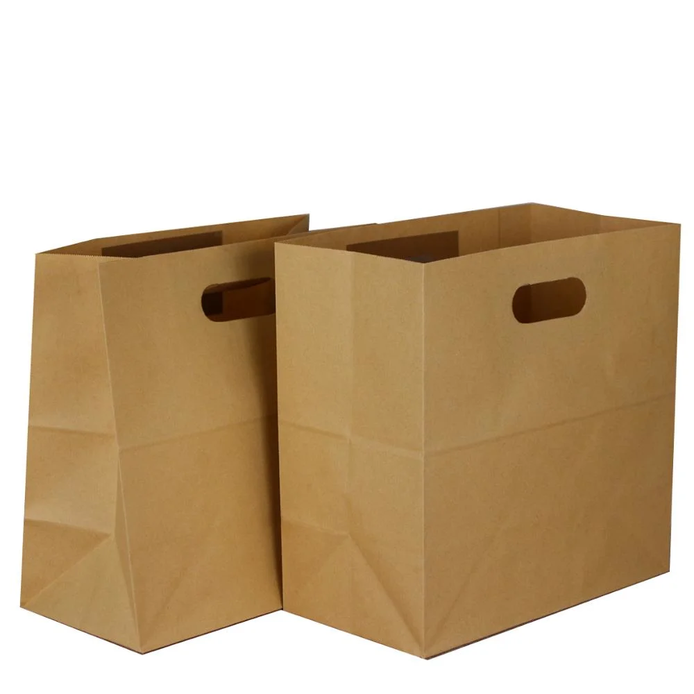 Food Packaging Brown Kraft Paper Bags with Die Cut Handle