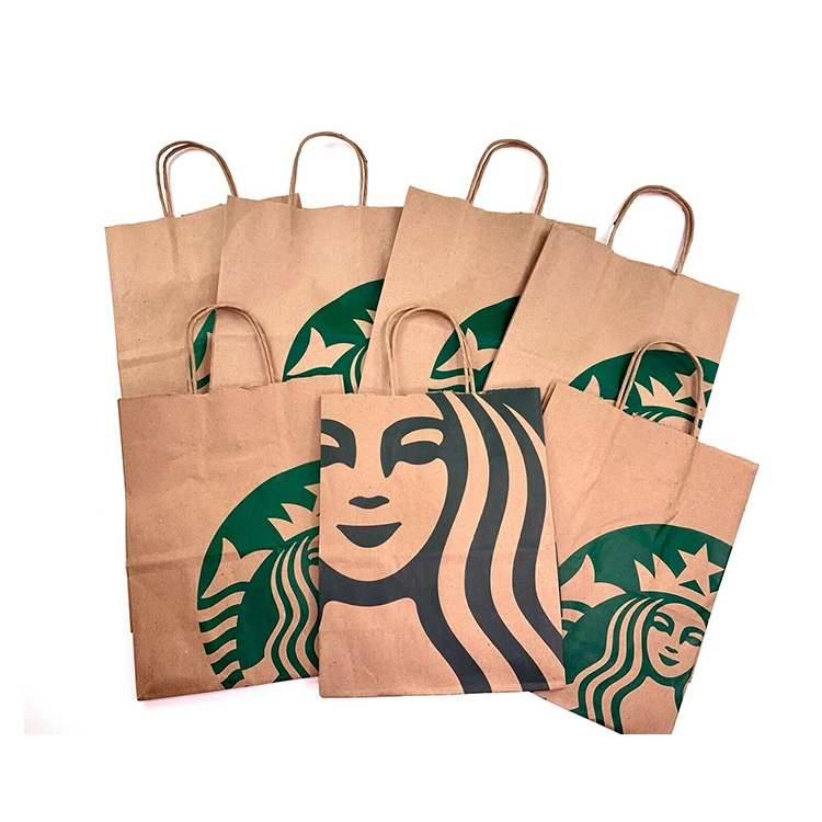 Custom Made Logo Print Fashionable Restaurant Takeaway Packaging Grab Twisted Handle Gift Grocery Shopping Pink Kraft Paper Bag