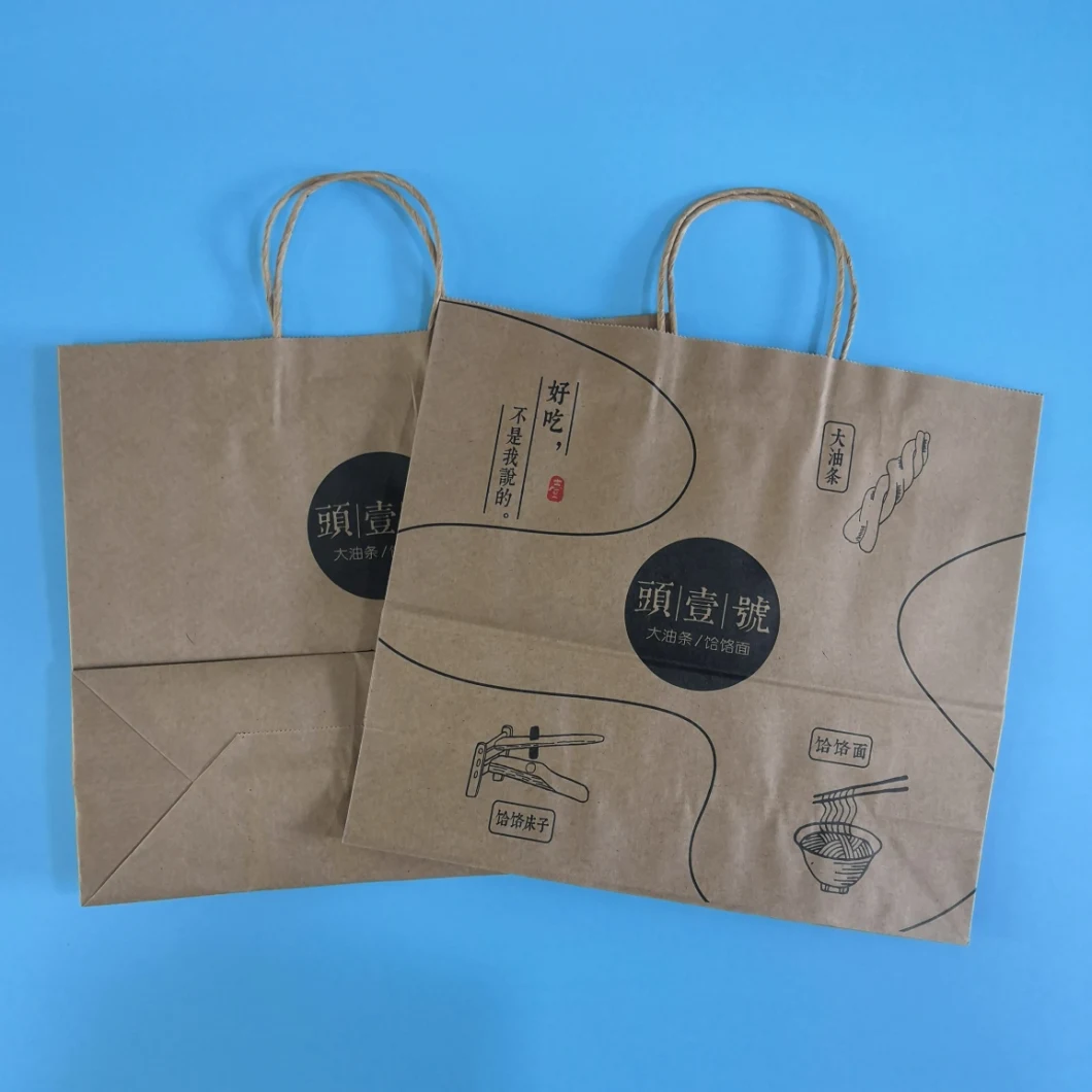 Custom Wholesale Kraft Paper Takeaway Die Cut Handle Paper Bag for Fast Food Packaging