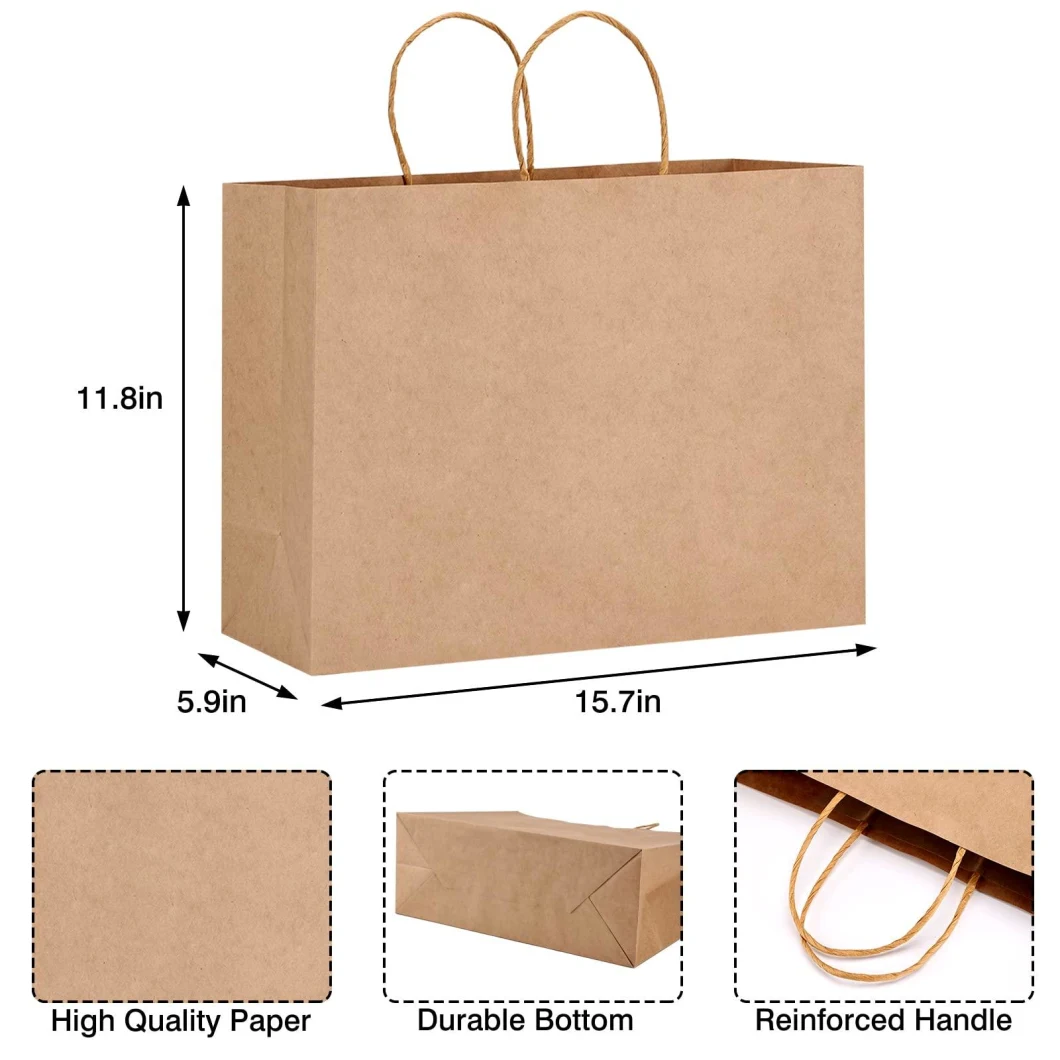 Recyclable Party Bags with Handles Kraft Paper Gift Bags Shop Booty Shopping Bags Women′s No Zipper Fashion Wholesale